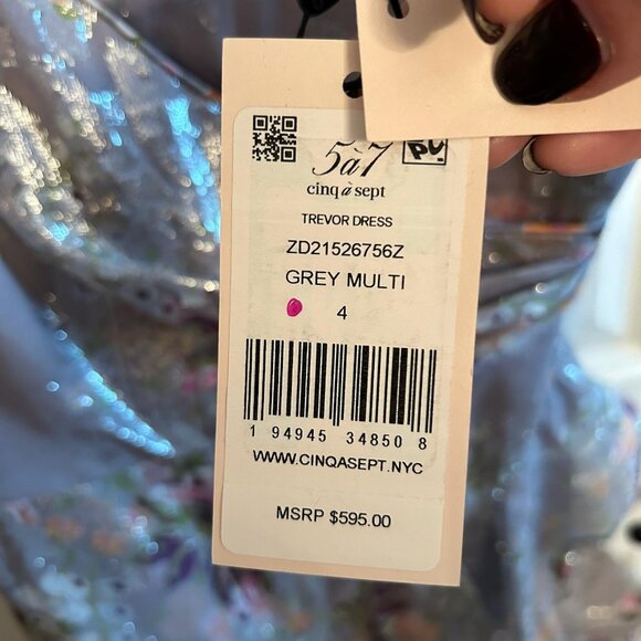 cinq a sep Women's Gray Multi Lurex Claudette Floral Trevor Dress - Picture 6 of 6